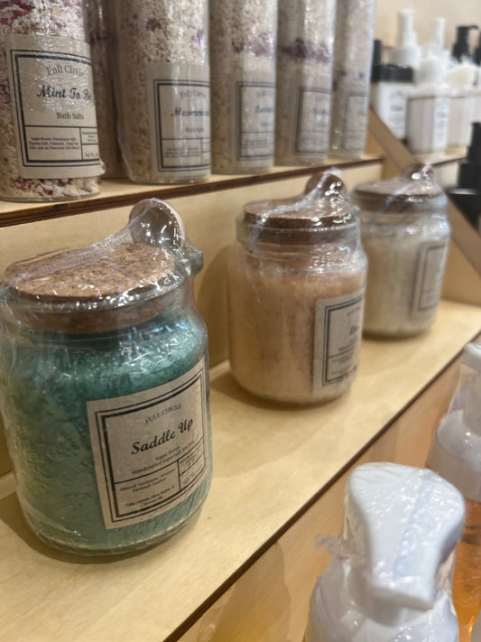 Each sugar scrub is formulated with shea butter and coconut oil, so no need to moisturize after your shower. Sugar Scrub provides gentle exfoliation and long-lasting hydration. The sugar crystals buff away dead skin buildup and unclog pores, all while sealing in moisture. Every scrub is made with only the highest quality of ingredients and is perfect for nearly all skin types.